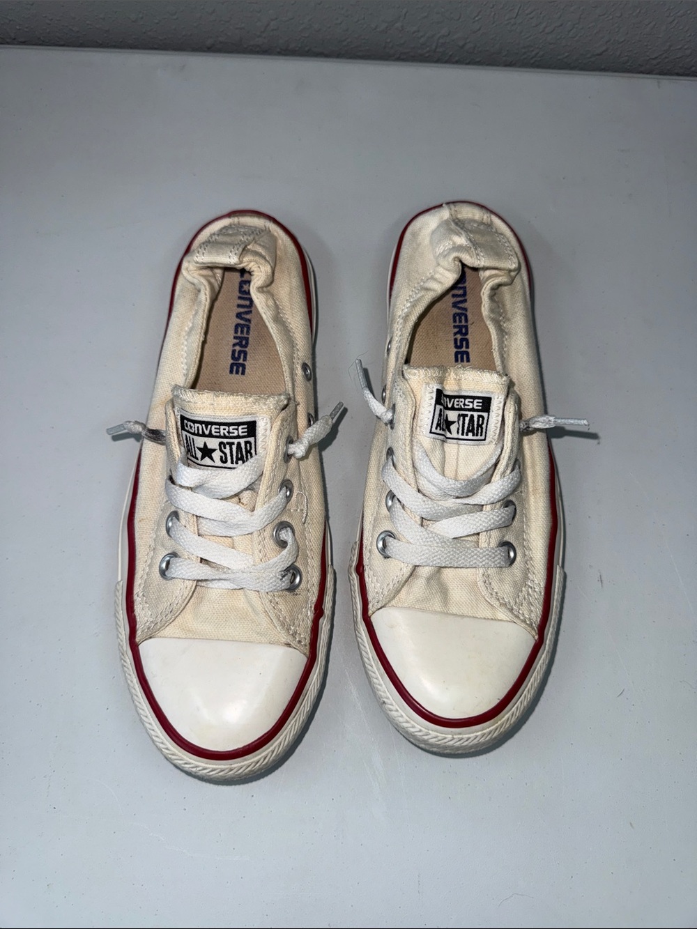 Converse White Canvas Low-Top Sneakers with Red Trim
